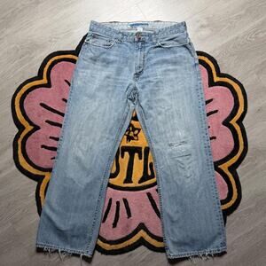 Vintage Y2K Gap Loose Fit Distressed Repaired Denim Jeans Size 32x30 Blue